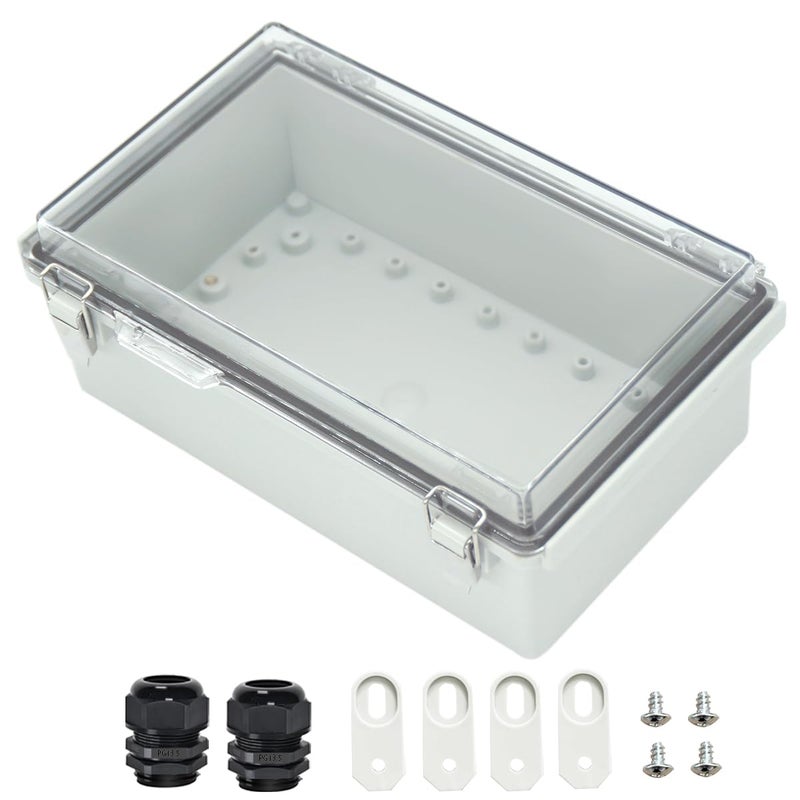 Zulkit Junction Box ABS Plastic Dustproof Waterproof IP67 Electrical Boxes Hinged Shell Outdoor Universal Project Enclosure Grey Clear Cover, Stainless Steel Buckles 10.2 x 6.3 x 3.9 Inch - Image 1